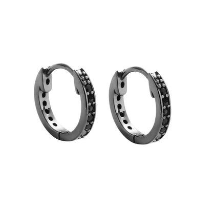 S925 Sterling Silver Black Zirconia Hip-Hop Earrings - Unisex Streetwear Style