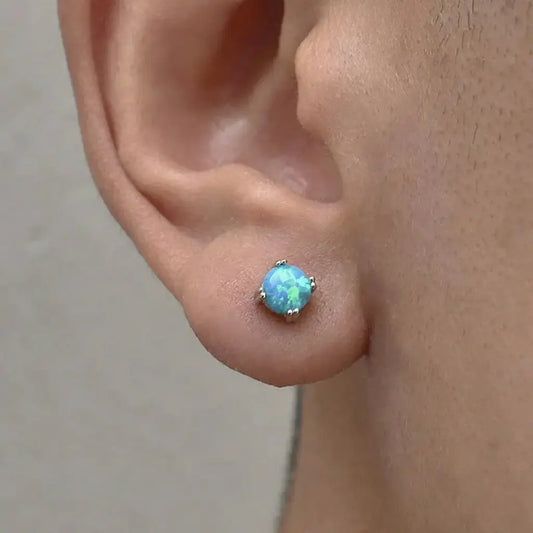 S925 Sterling Silver Opal Stud Earrings: European Light Luxury Unisex Design