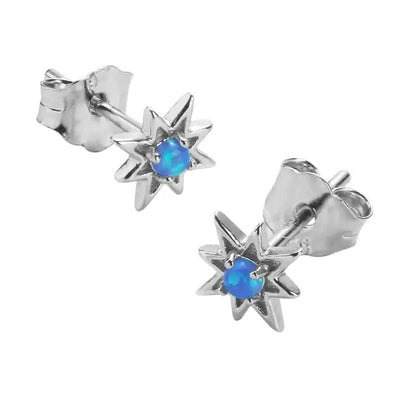 S925 Sterling Silver Octagonal Star Opal Stud Earrings – Unisex Modern Design