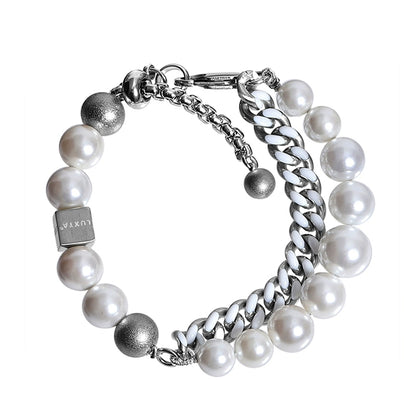 LUXTA Genuine adjustable white bracelet from pearl stainless steel for men and women hip-hop style