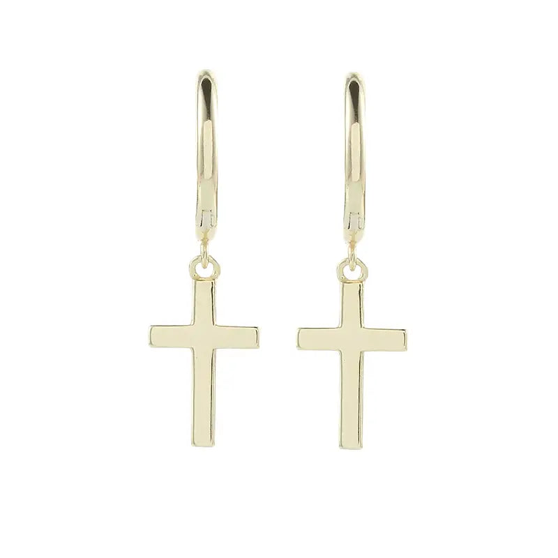 S925 Sterling Silver Minimalist Bright Cross Huggie Hoops - Unisex Trendy Earrings
