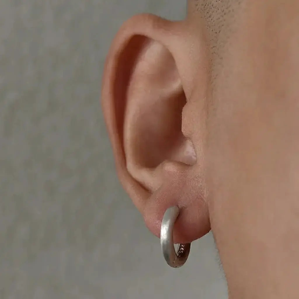 Matte Silver 925 Hip-Hop Style Universal Hoop Earrings for Men and Women