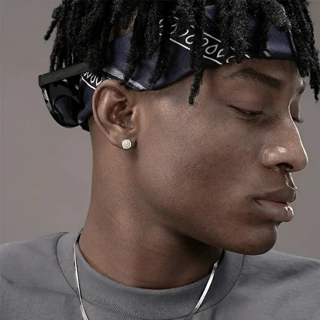 Universal trend earrings hip-hop style for men and women, silver 925 sample, European style, diamond encrusted