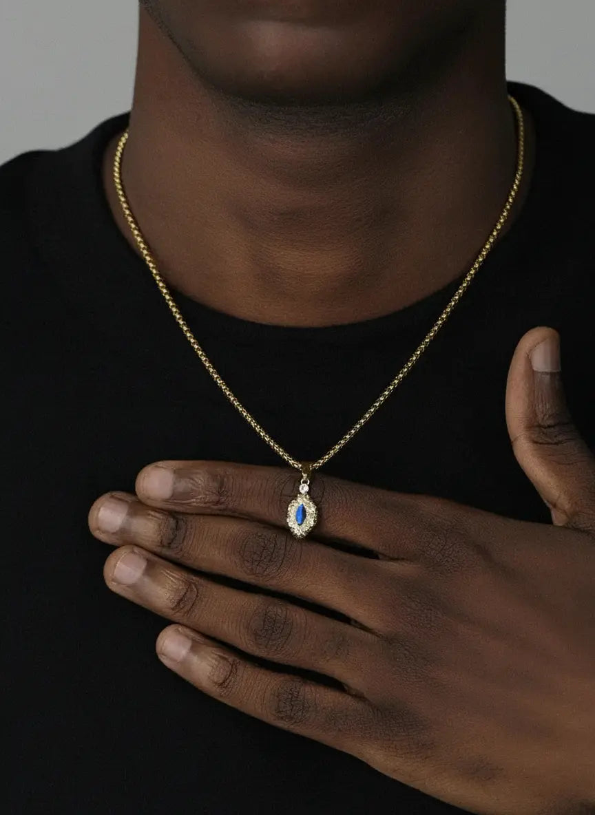 LUXTA 金色镀金蓝眼小吊坠 嘻哈男高级感项链镶钻设计感女同款