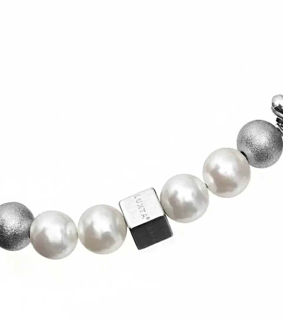 LUXTA Genuine adjustable white bracelet from pearl stainless steel for men and women hip-hop style