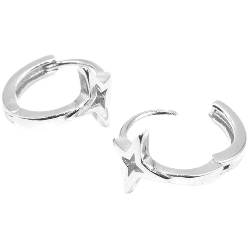S925 Sterling Silver Star Huggie Hoop Earrings - Unisex Lightweight Fashion Jewelry