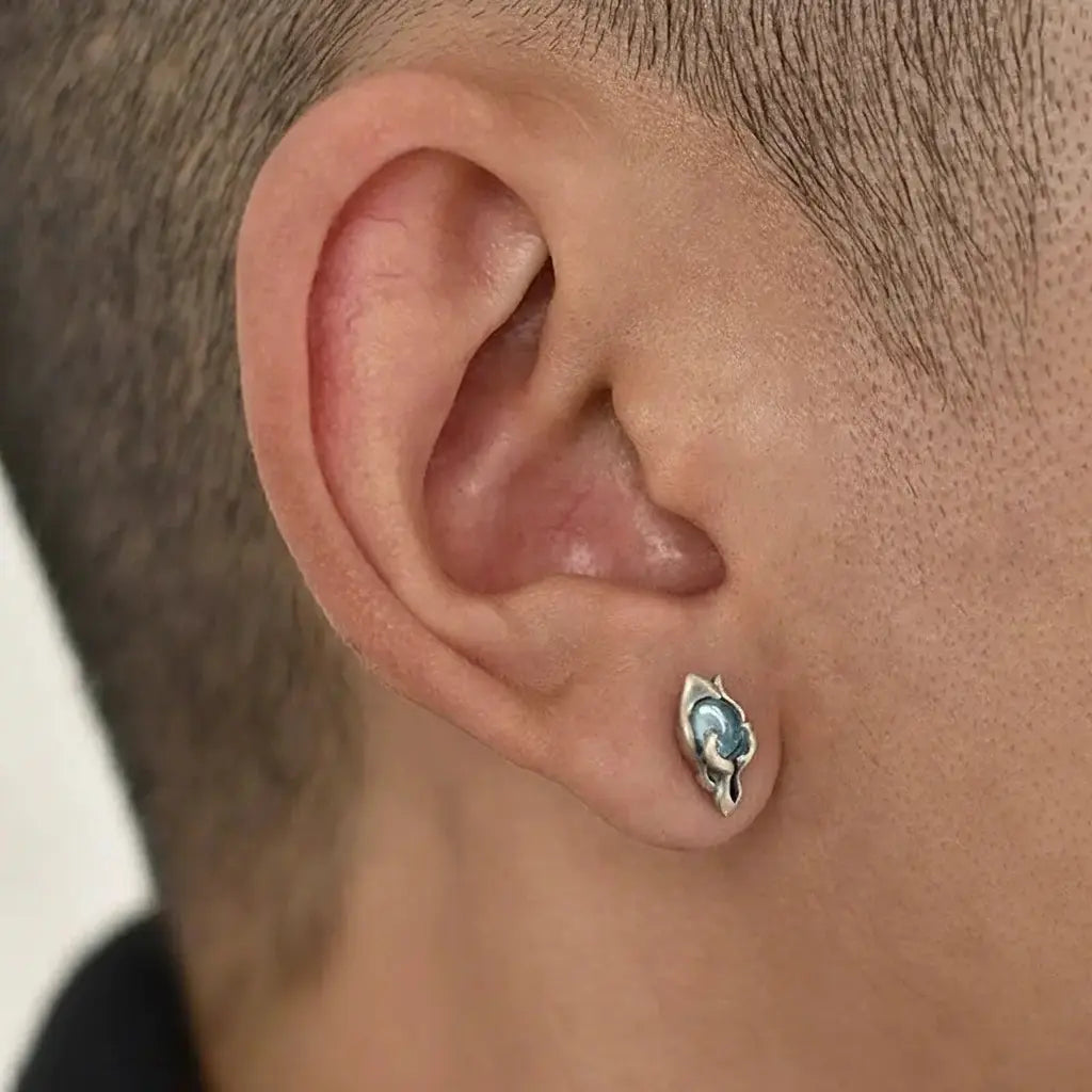 TWO LEAVES S925 sterling silver vintage dragon soul topaz earrings niche men's and women's trendy special-shaped earrings