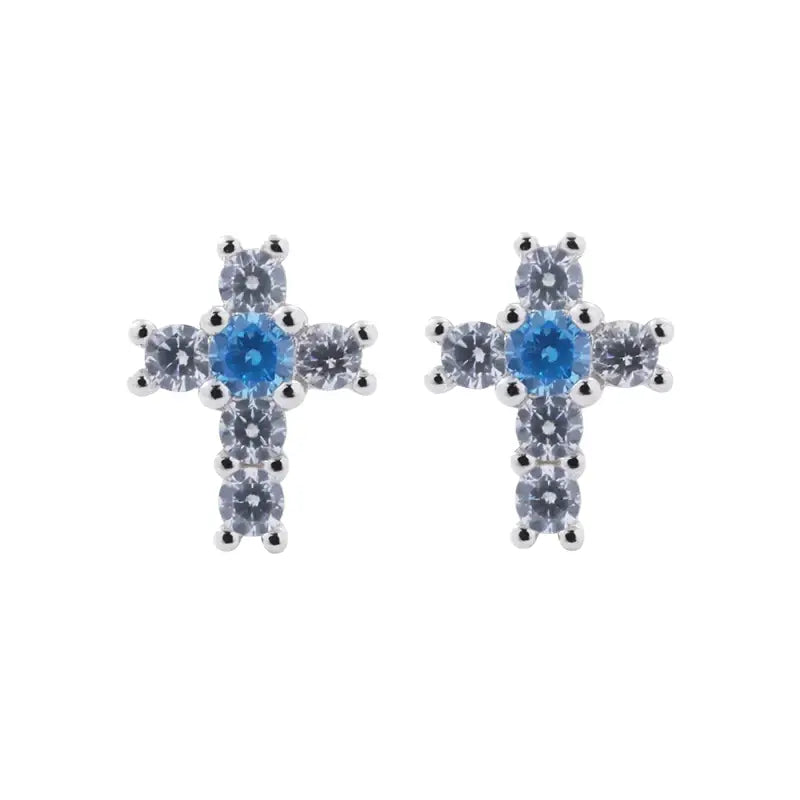 Blue diamond, universal earrings for beloved, zirconium for men and women, silver 925 sample