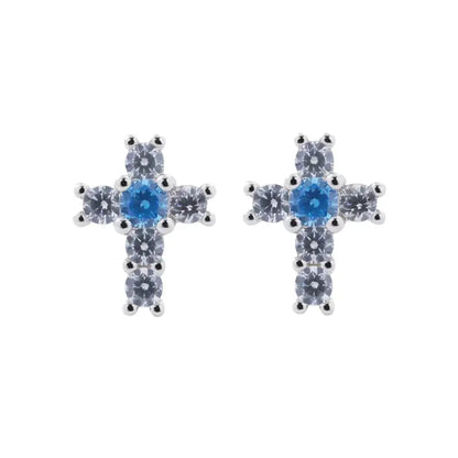 Blue diamond, universal earrings for beloved, zirconium for men and women, silver 925 sample