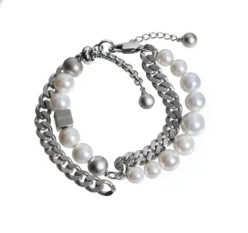 LUXTA Genuine adjustable white bracelet from pearl stainless steel for men and women hip-hop style