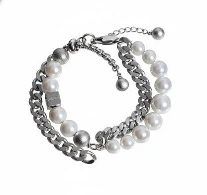 LUXTA Genuine adjustable white bracelet from pearl stainless steel for men and women hip-hop style