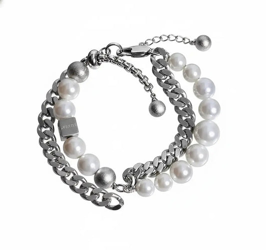 LUXTA Genuine adjustable white bracelet from pearl stainless steel for men and women hip-hop style