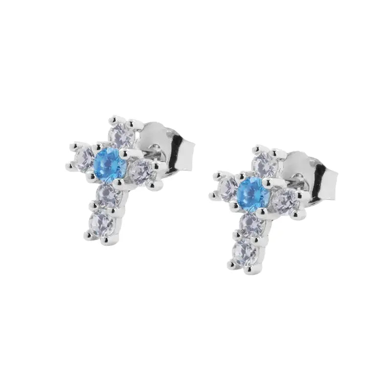 Blue diamond, universal earrings for beloved, zirconium for men and women, silver 925 sample