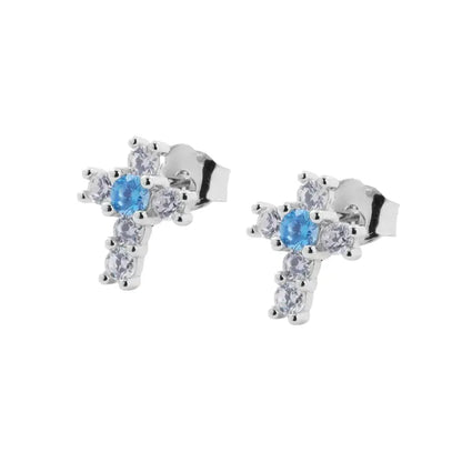 Blue diamond, universal earrings for beloved, zirconium for men and women, silver 925 sample
