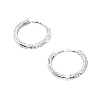 S925 Sterling Silver Pave Zirconia Hoop Earrings Unisex European Trend Design