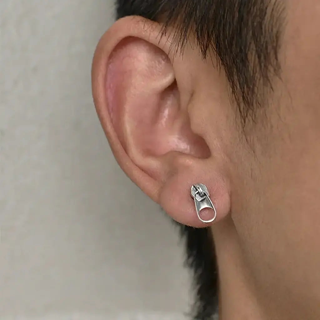 Retro 925 Silver Zipper Stud Earrings: Unisex Edgy Design, Unique Fashion Statement