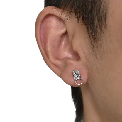 Retro universal earrings with zipper for men and women, silver 925 sample