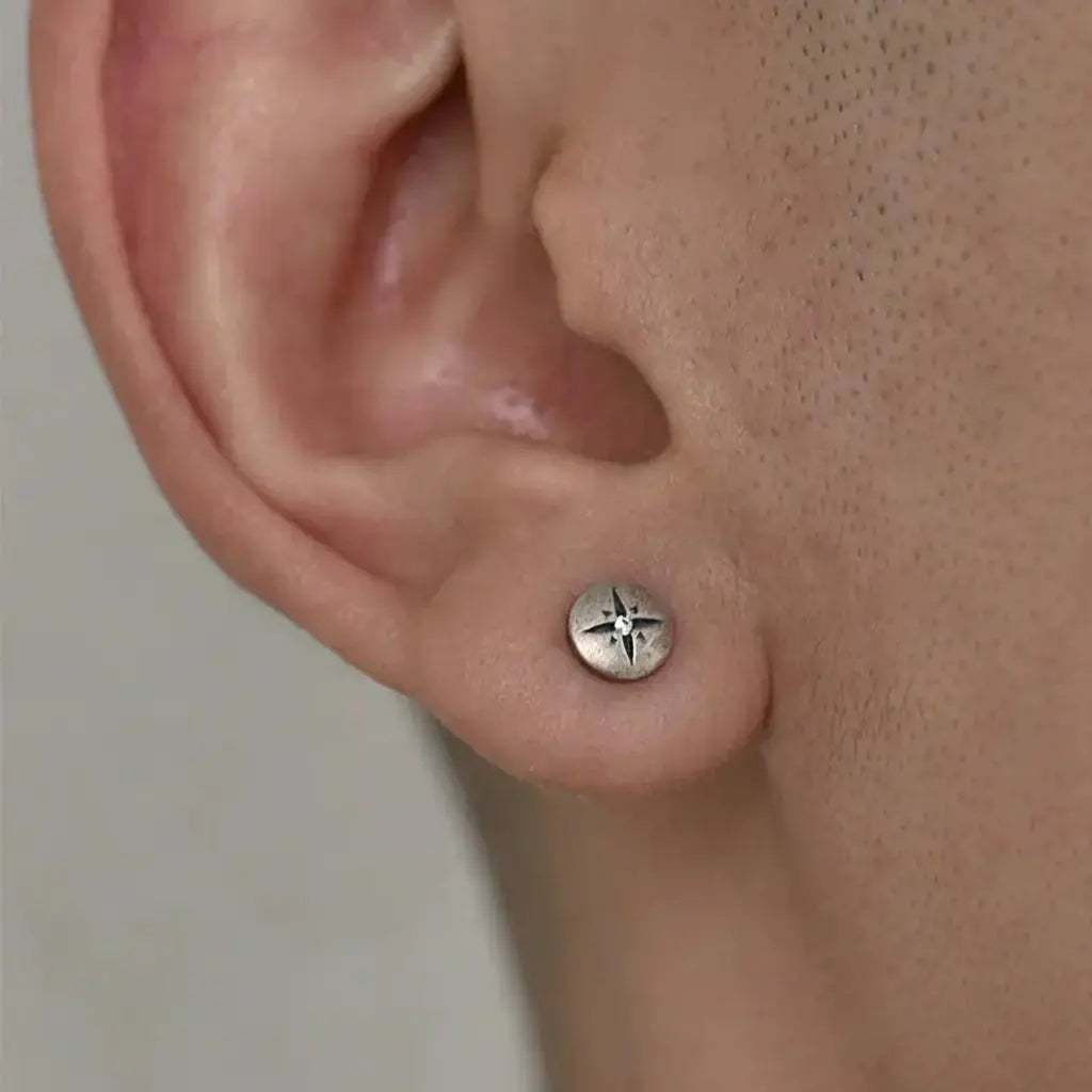 Bold Retro S925 Sterling Silver Cross Stud Earrings - Unisex Inlaid Zircon 6mm