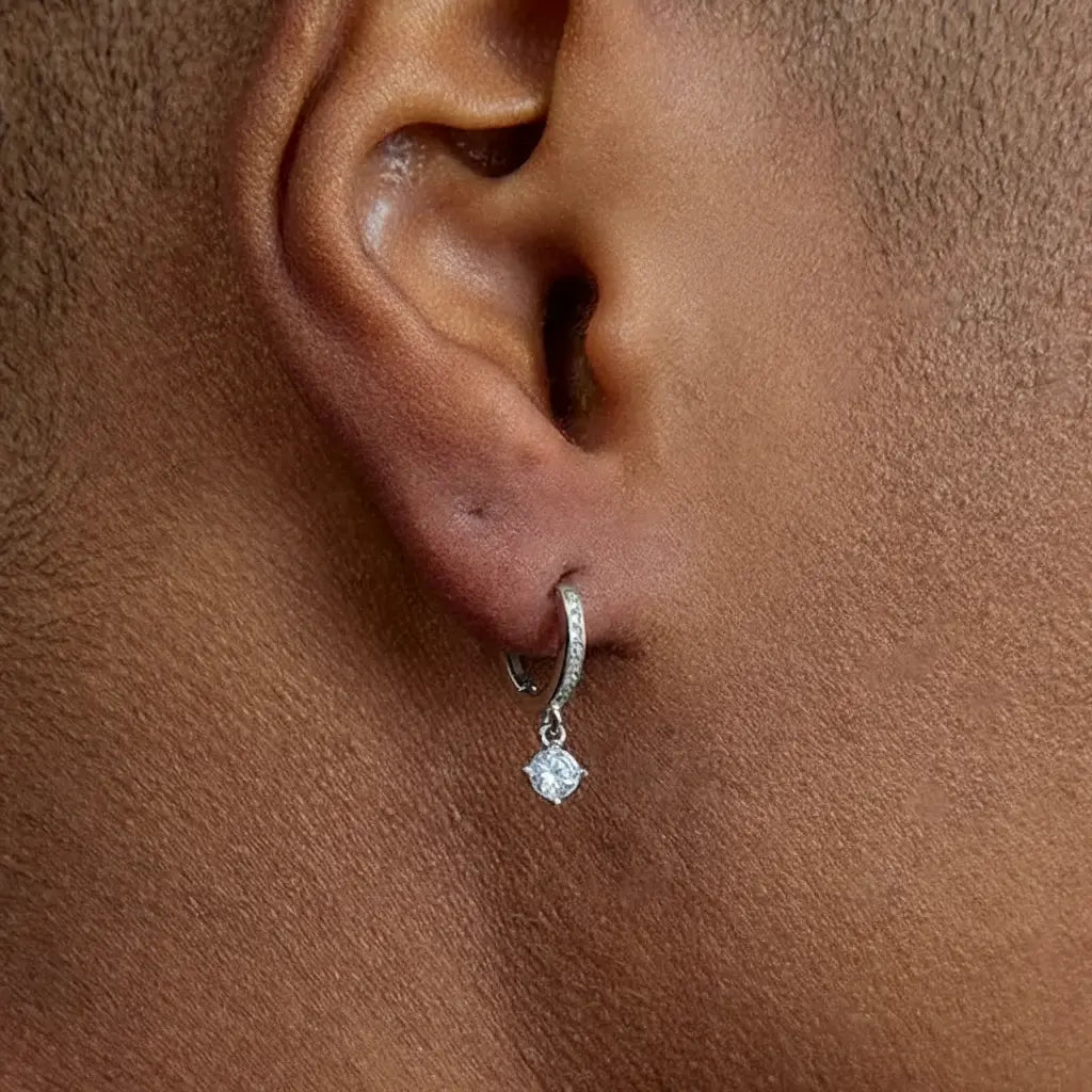 S925 Sterling Silver Zirconia Pendant Hoop Earrings - European Street Style