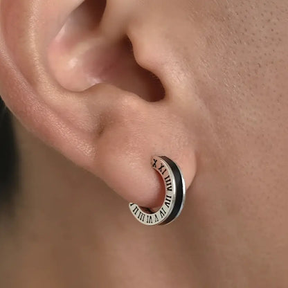 Bold S925 Sterling Silver Vintage Roman Numeral C-Hoop Ear Studs Unisex