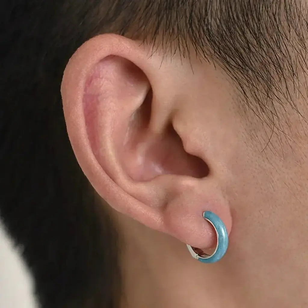 S925 Sterling Silver Blue Textured Hoop Earrings - Unisex European Luxury