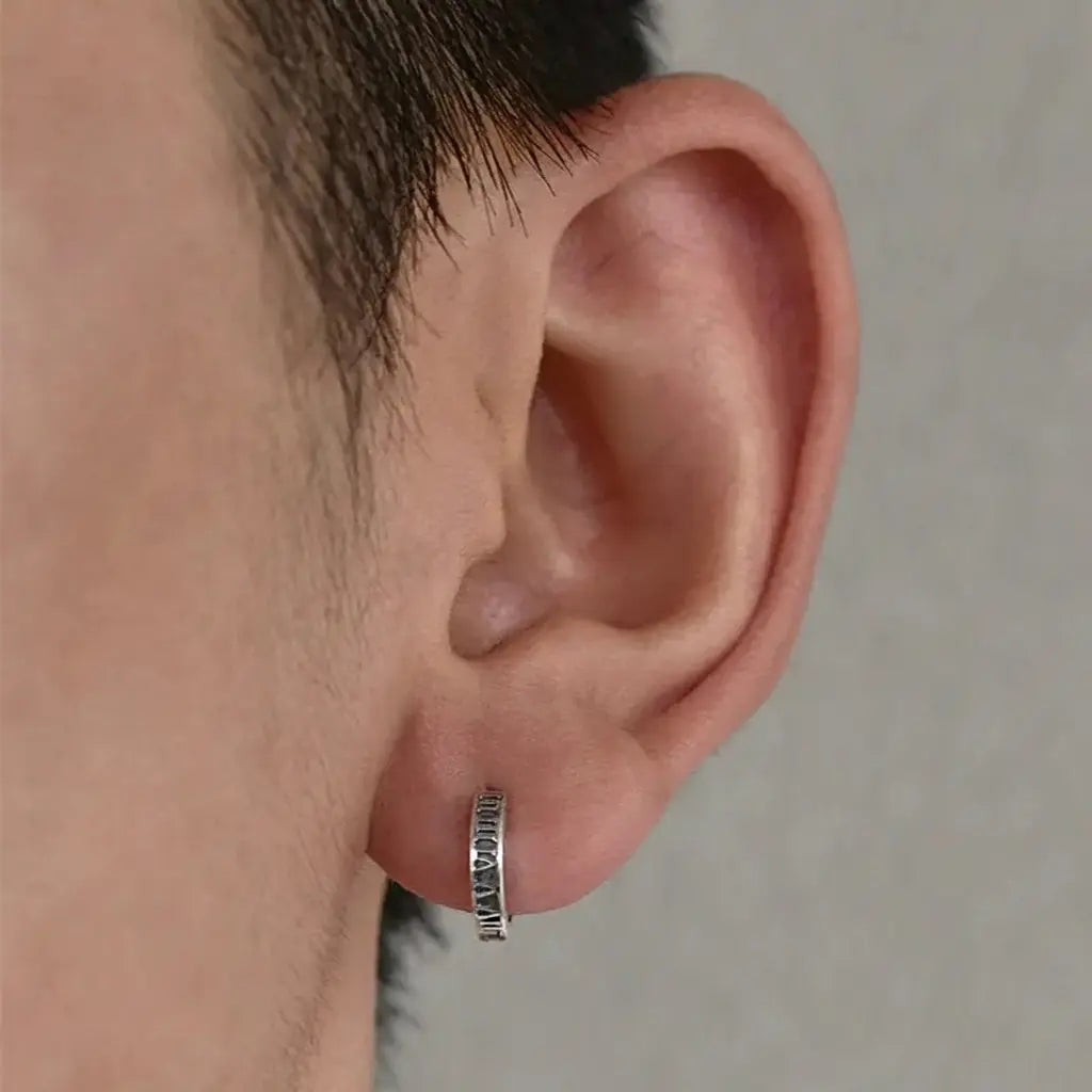 Bold S925 Sterling Silver Roman Numeral Hoop Earrings for Men & Women