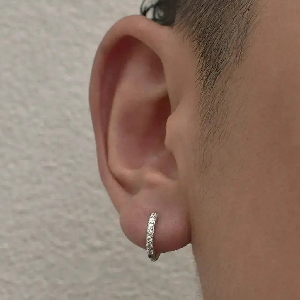 Double-sided earrings for men and women, universal zirconium hip-hop style, silver 925 sample, diamond encrusted, European style