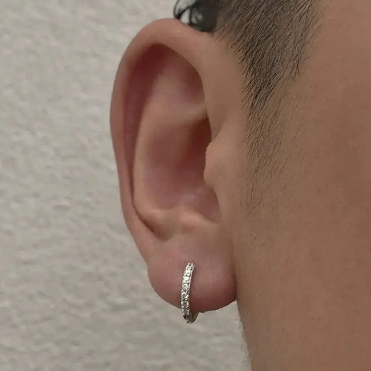 Double-sided earrings for men and women, universal zirconium hip-hop style, silver 925 sample, diamond encrusted, European style