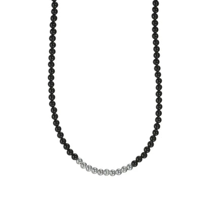 Black beaded necklace with silver accents and a minimalist design