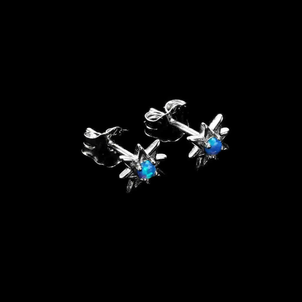 S925 Sterling Silver Octagonal Star Opal Stud Earrings – Unisex Modern Design