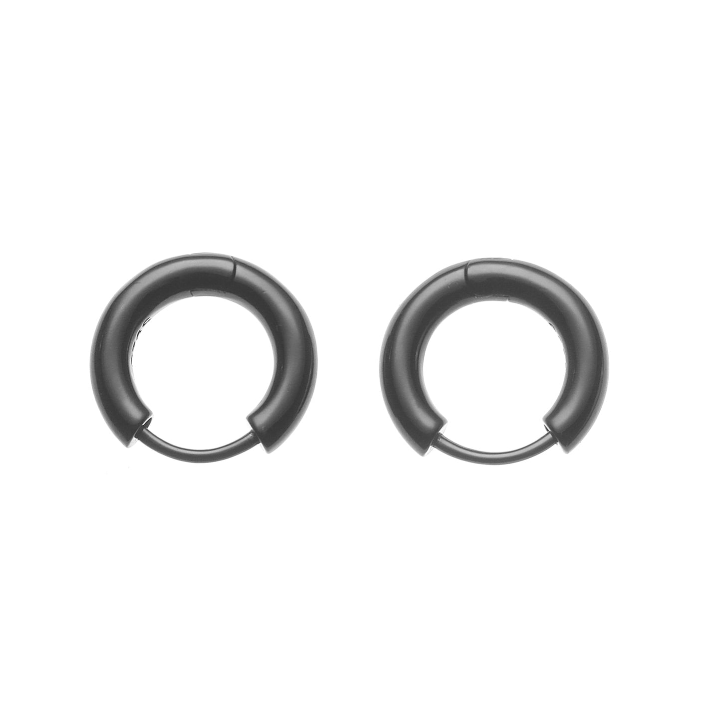 Black hoop earrings with a sleek, modern design