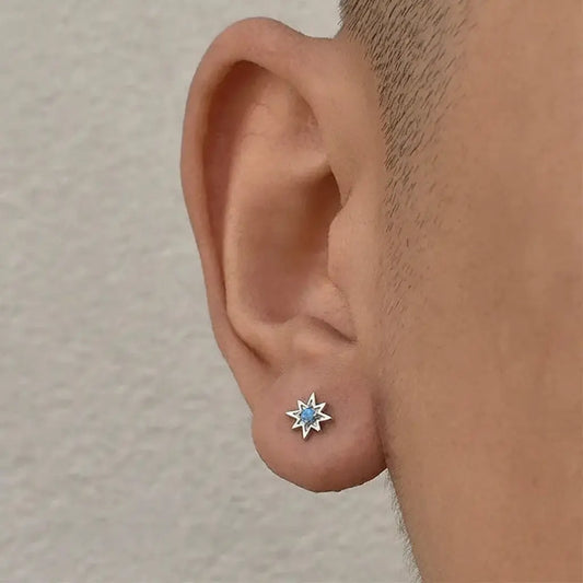 S925 Sterling Silver Octagonal Star Opal Stud Earrings – Unisex Modern Design