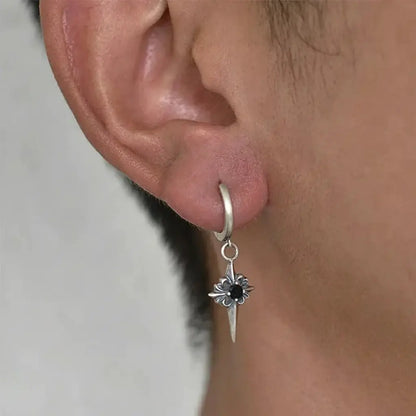 TWO LEAVES S925 sterling silver retro old Polaris earrings street gothic black diamond men's and women's earrings