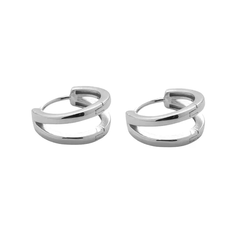 S925 Sterling Silver Double Hoop Earrings for Men and Women, Street Style