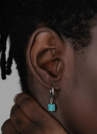 LUXTA原创 绿松石耳坠纯银 嘻哈男民族风藏式耳饰耳环女同款