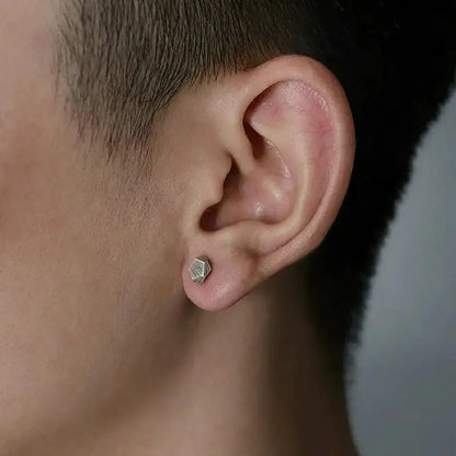 S925 Sterling Silver Matte Pentagonal Hip-Hop Street Earrings for Men Women