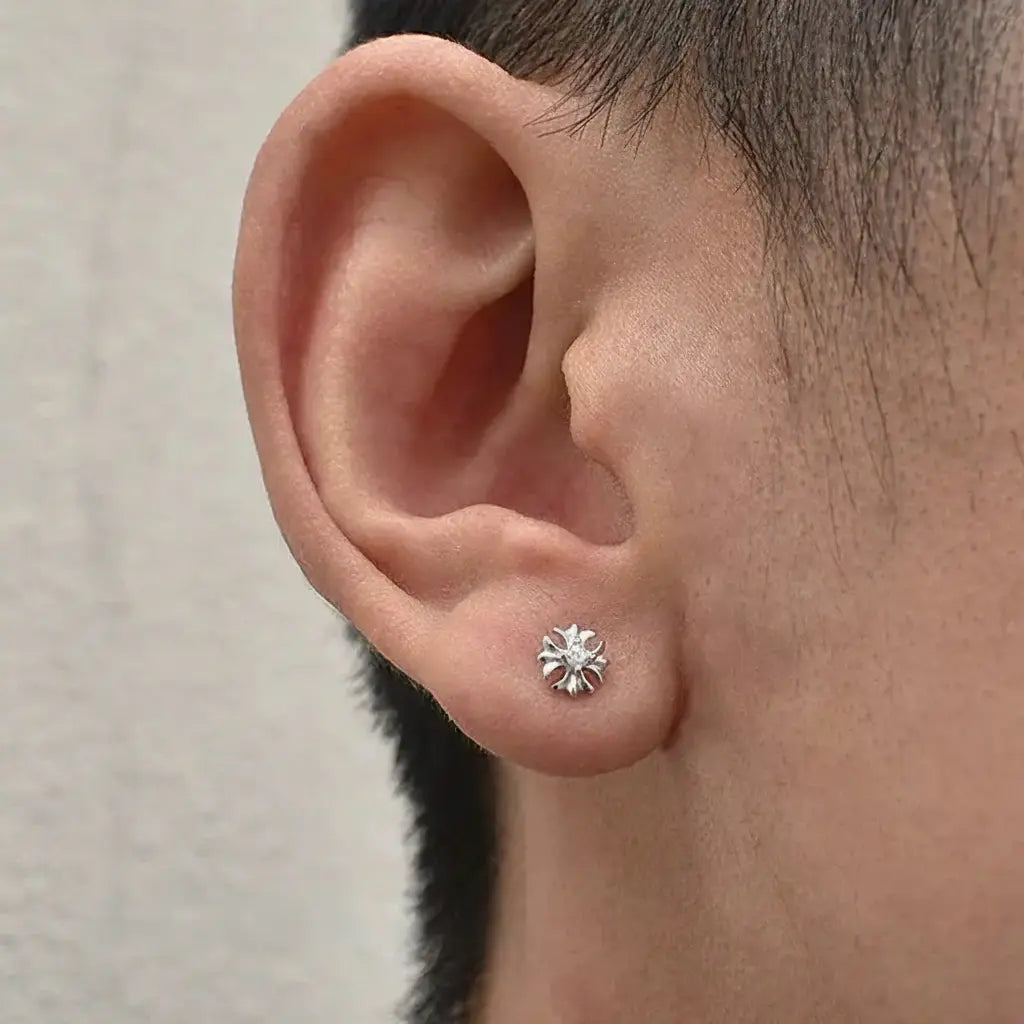 S925 Sterling Silver Diamond Cross Stud Earrings for Men & Women