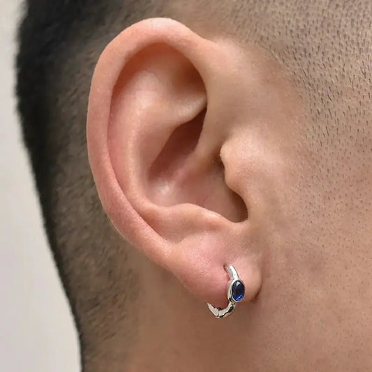 S925 Sterling Silver Blue Zircon Huggie Earrings for Men and Women Couple