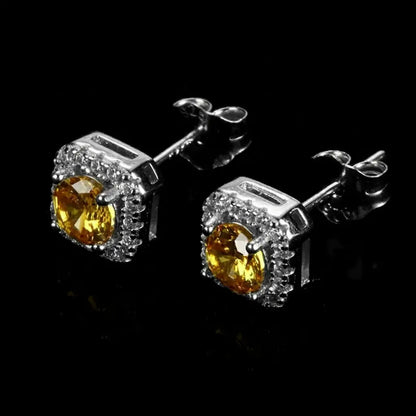 Square earrings hip-hop style for men and women, silver 925 sample, European style, diamond encrusted