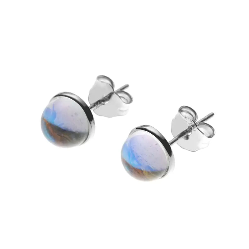 Unisex S925 Sterling Silver Moonstone Stud Earrings: European Light Luxury Design
