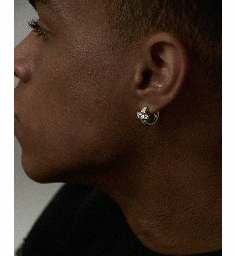 Genuine earrings, zirconium hip-hop style, 925 sample silver, high-quality style