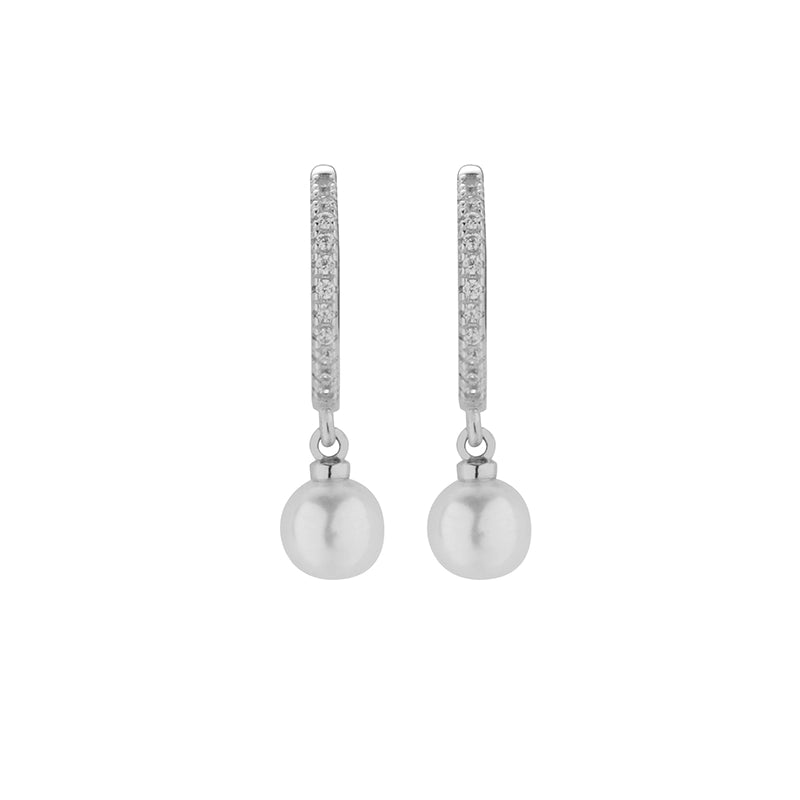 Trendsetting 925 Silver Hip-Hop Pearl Diamond Encrusted Huggie Earrings Unisex