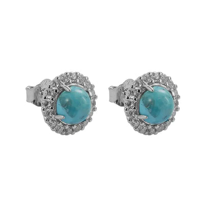 Turquoise small design fashionable earrings for men and women, silver 925 sample, diamond encrusted