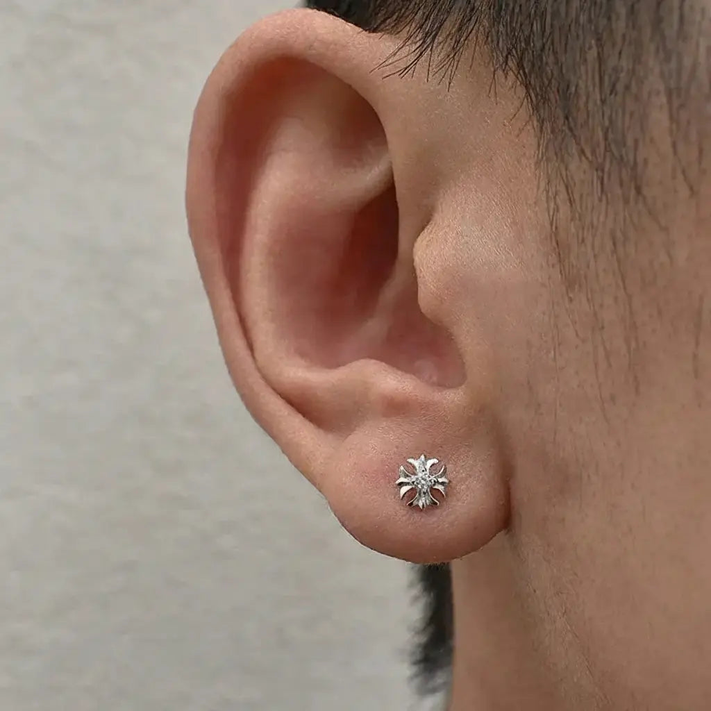 S925 Sterling Silver Diamond Cross Stud Earrings for Men & Women