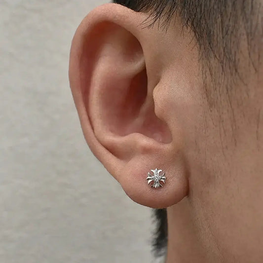 S925 Sterling Silver Diamond Cross Stud Earrings for Men & Women