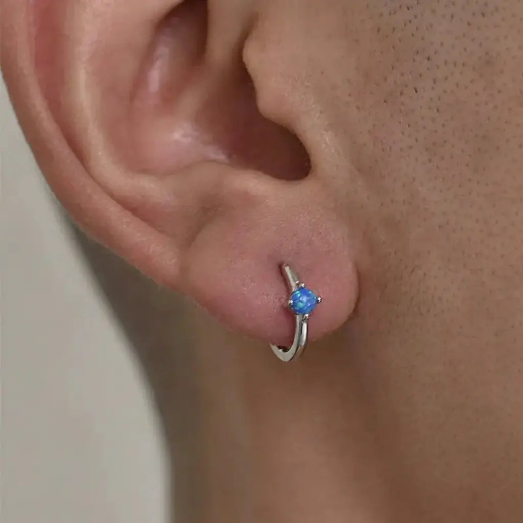 S925 Sterling Silver Blue Opal Leaf Stud Earrings for Men & Women – Trendy Niche Design