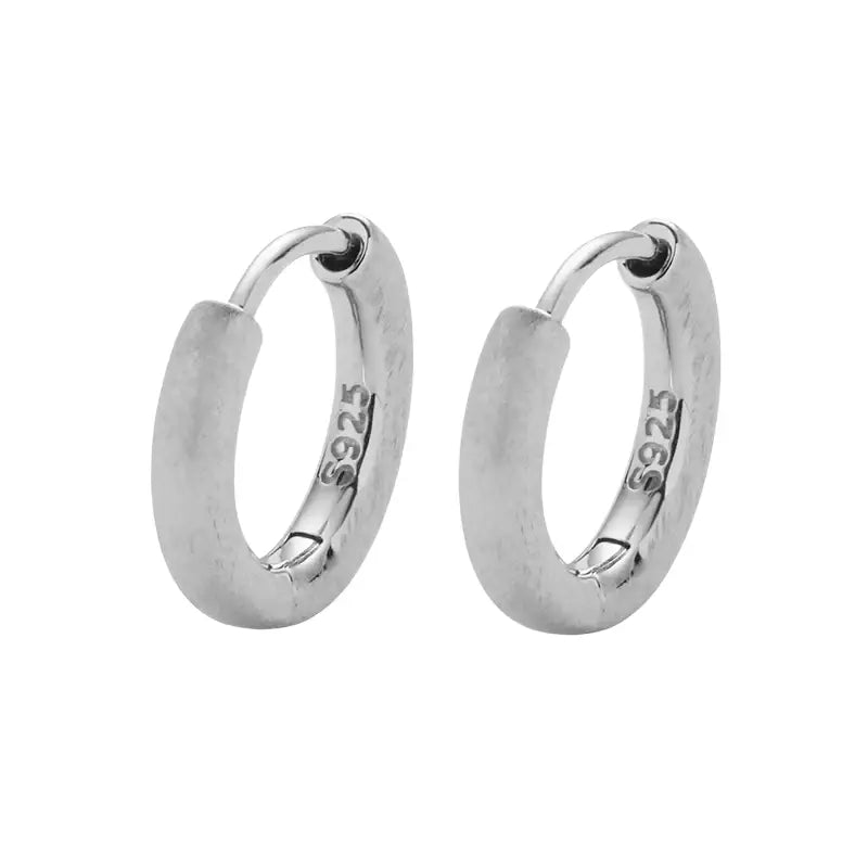Matte Silver 925 Hip-Hop Style Universal Hoop Earrings for Men and Women