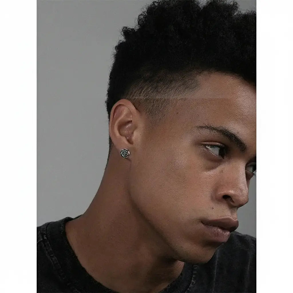 LUXTA 纯银玫瑰花耳钉男 嘻哈复古做旧花朵耳饰潮