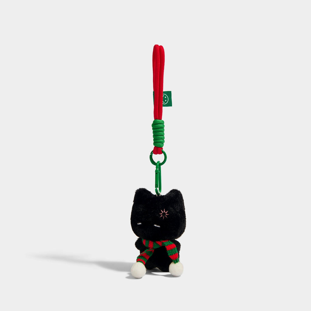 Adorable Kevinminler Black Cat Plush Keychain with Red Green Scarf Christmas Gift