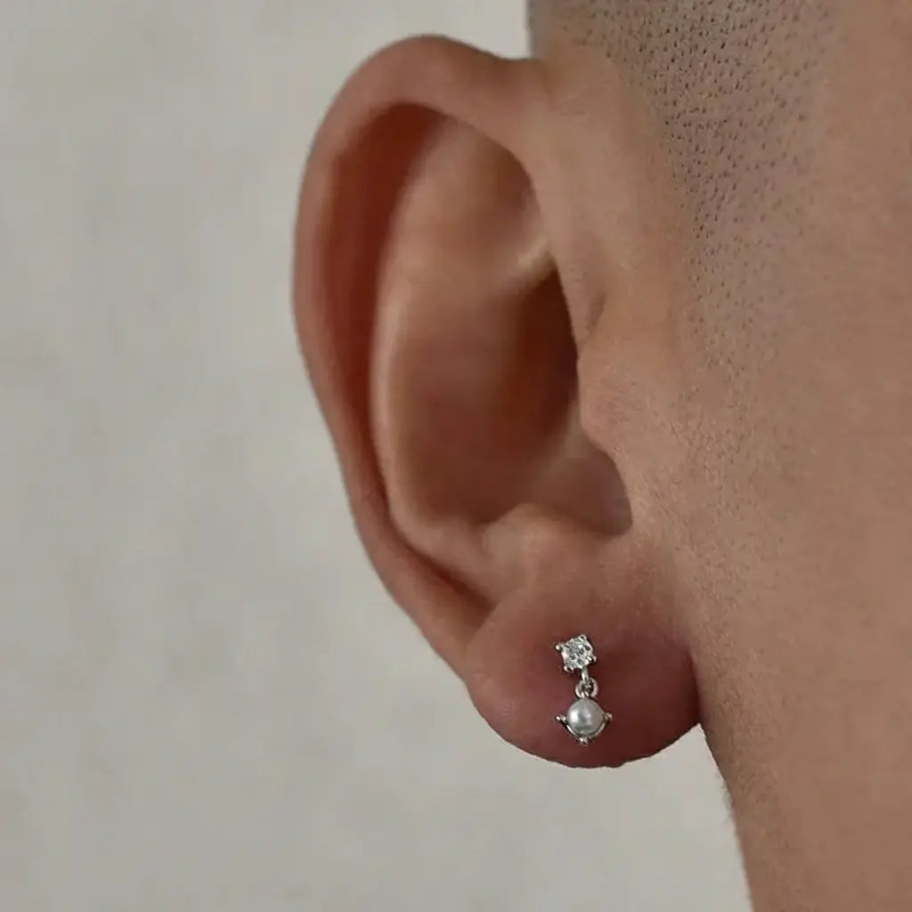 Modern Unisex 925 Sterling Silver Pearl Zircon Stud Earrings - Trend-Forward Design